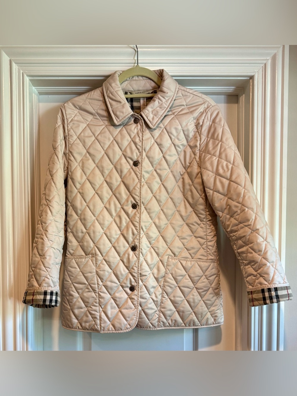 Burberry London Quilted Utility Jacket Beige Nova Check Made England Womens S - Picture 2 of 13